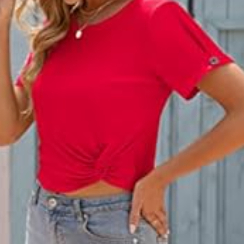 Red Crop Tie Front T-Shirt